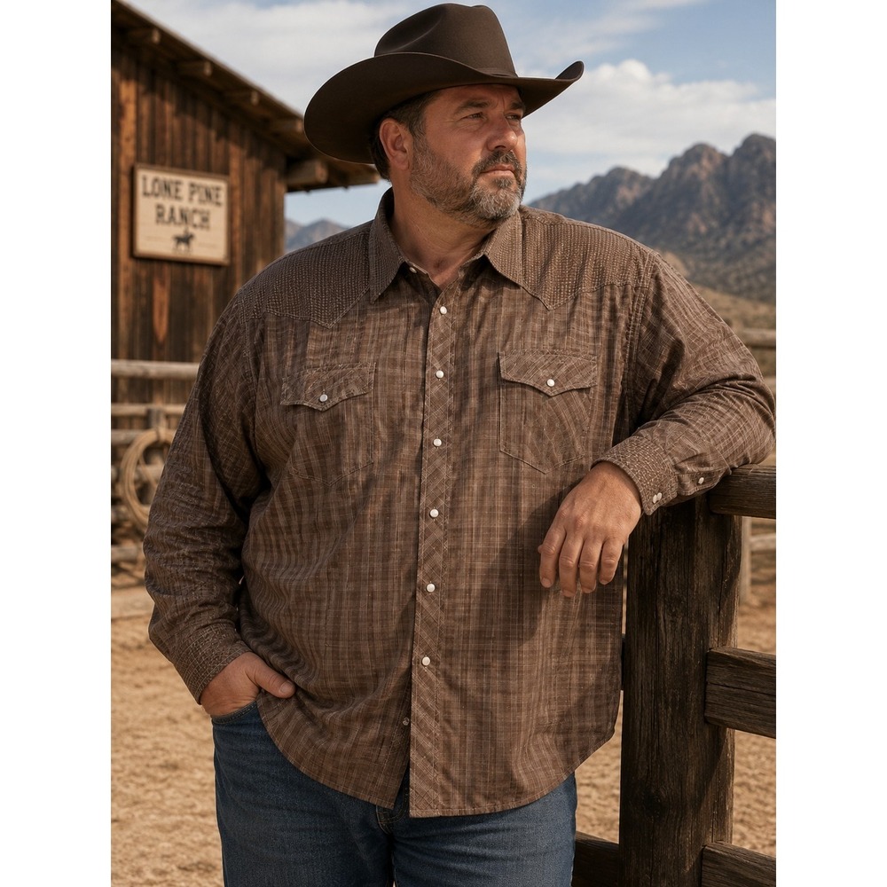 PANHANDLE SLIM 3XL Long Sleeve Brown Pearl‎ Snap Western Cowboy Shirt -2351